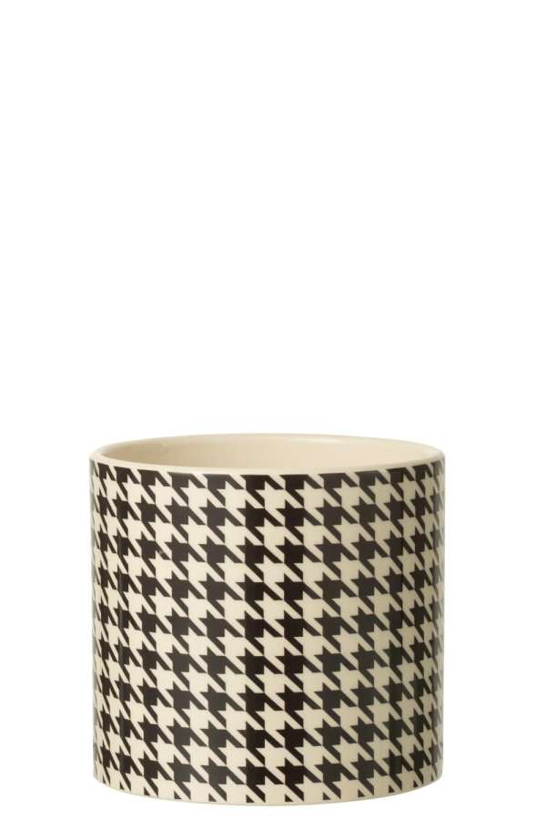 FLOWERPOT ROUND PIED-DE-POULE MARGO CERAMIC WHITE/BLACK LARGE