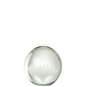 PAPERWEIGHT ASTER ROUND GLASS TRANSPARENT/WHITE