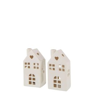 VASE LED HOUSE HEART CLAY WHITE ASSORTMENT OF 2