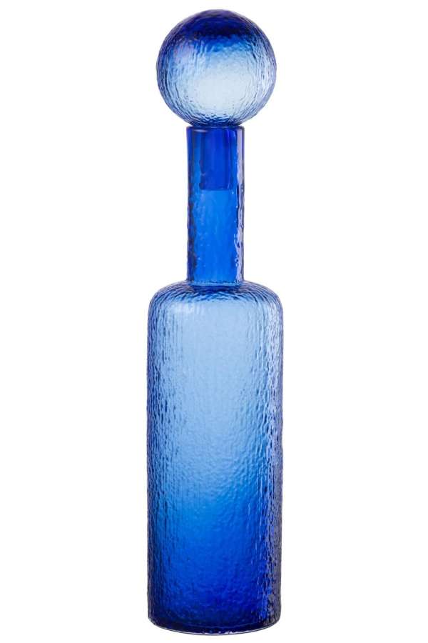 BOTTLE DECORATIVE RELIEF GLASS BLUE LARGE