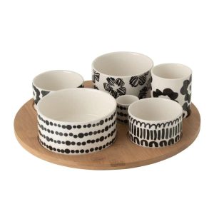 APPETIZER SET CERAMIC WHITE/BLACK LARGE
