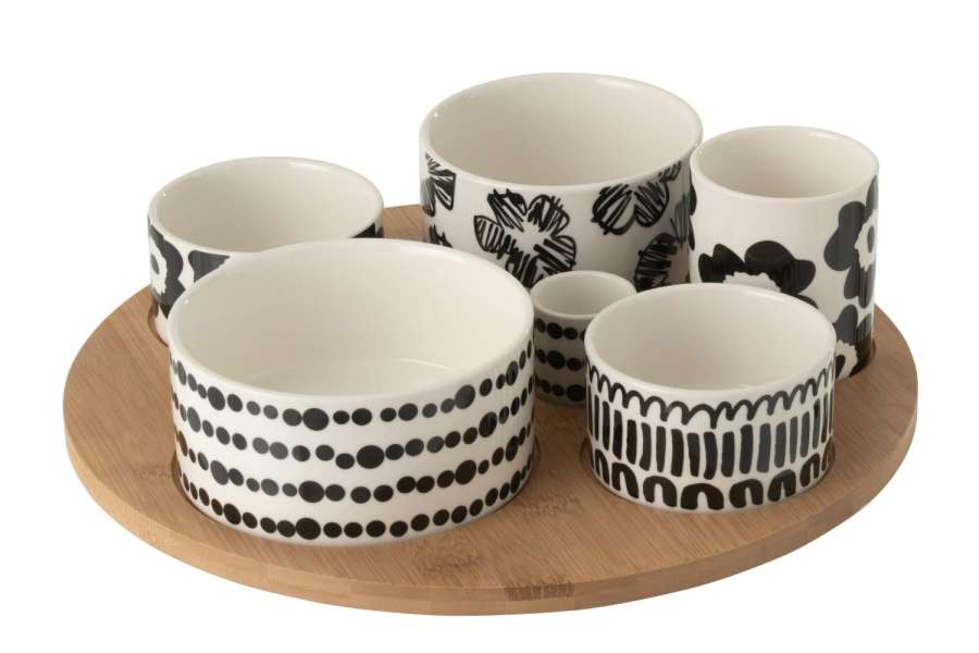 APPETIZER SET CERAMIC WHITE/BLACK LARGE