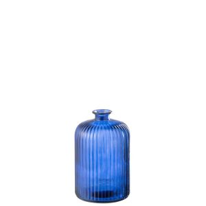 VASE BOTTLE STRIPE GLASS BLUE LARGE