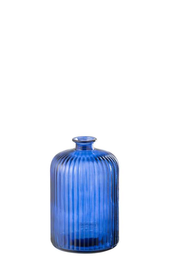 VASE BOTTLE STRIPE GLASS BLUE LARGE