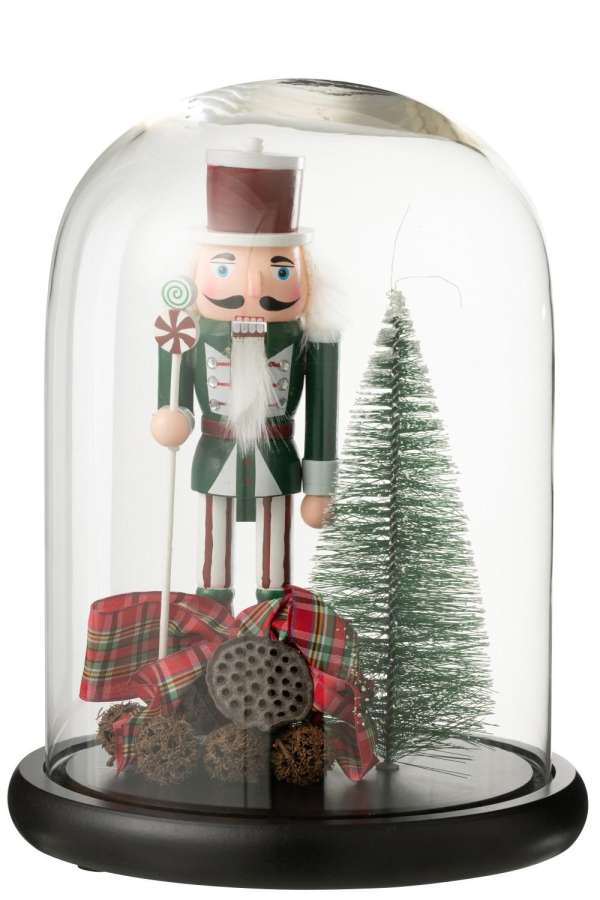DECORATIVE BELL JAR NUTCRACKER GLASS CHRISTMAS RED/DARK GREEN LARGE