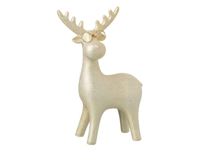 REINDEER 4 LEGS  +  GLASSES PORCELAIN GOLD COLORED LARGE