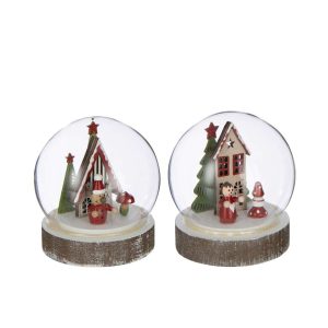 BALL LED HOUSE PLYWOOD WHITE/CHRISTMAS RED ASSORTMENT OF 2