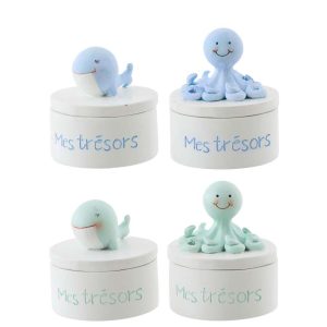 BOX WHALE  +  OCTOPUS POLYRESIN LIGHT BLUE/LIGHT GREEN ASSORTMENT OF 4