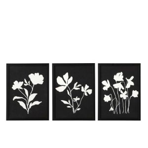 FRAMED PICTURE FLOWERS MDF BLACK/WHITE ASSORTMENT OF 3