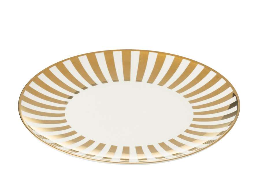 BOX OF 1 PLATE STRIPED PORCELAIN GOLD COLORED/WHITE LARGE