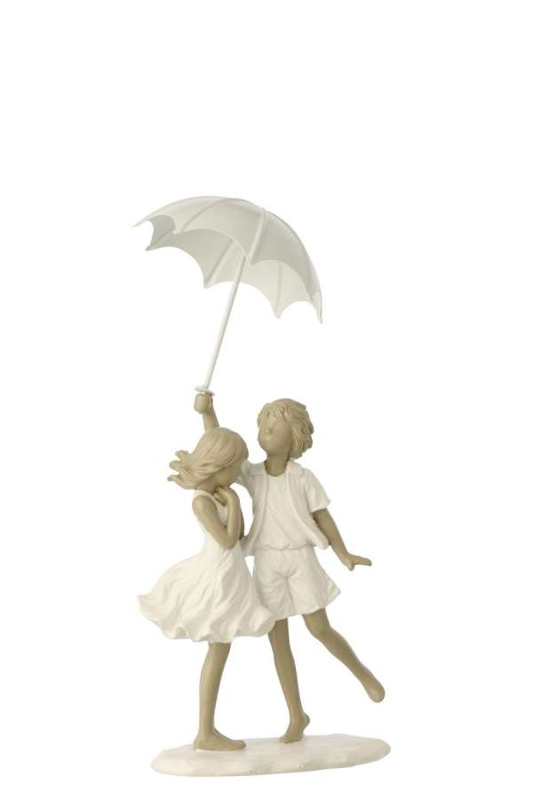 CHILDREN BOY + GIRL UMBRELLA POLYRESIN WHITE/GREY
