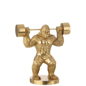 GORILLA WEIGHT LIFTING POLYRESIN GOLD COLORED LARGE