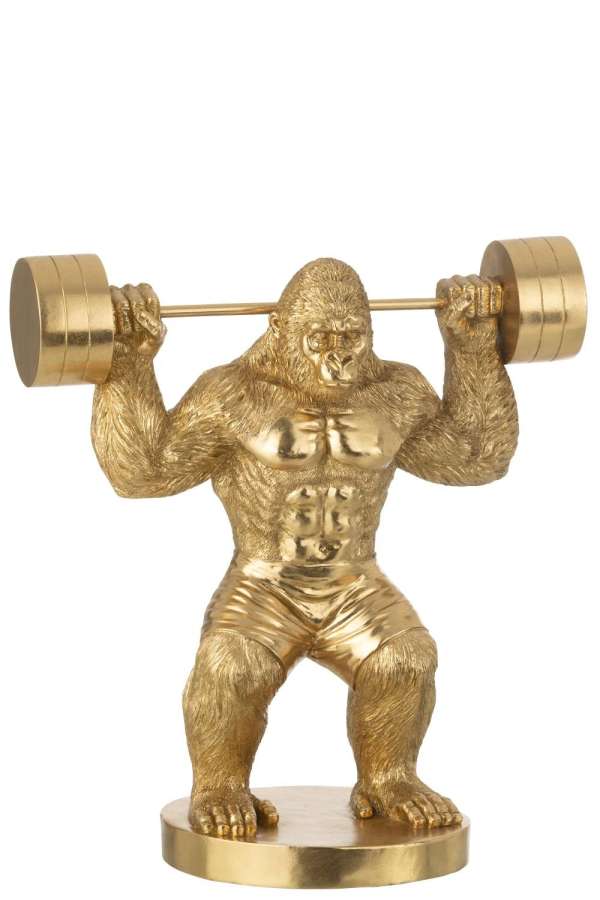 GORILLA WEIGHT LIFTING POLYRESIN GOLD COLORED LARGE