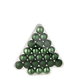 BOX OF 24 CHRISTMAS BAUBLE PLASTIC EMERALD GREEN