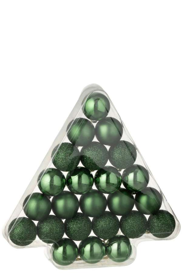 BOX OF 24 CHRISTMAS BAUBLE PLASTIC EMERALD GREEN