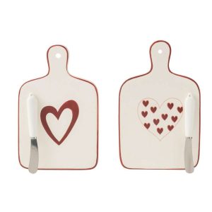 CUTTING BOARD HEARTS PORCELAIN WHITE/RED ASSORTMENT OF 2