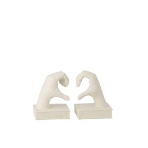 SET OF 2 BOOKEND HANDS LOVE POLYRESIN WHITE