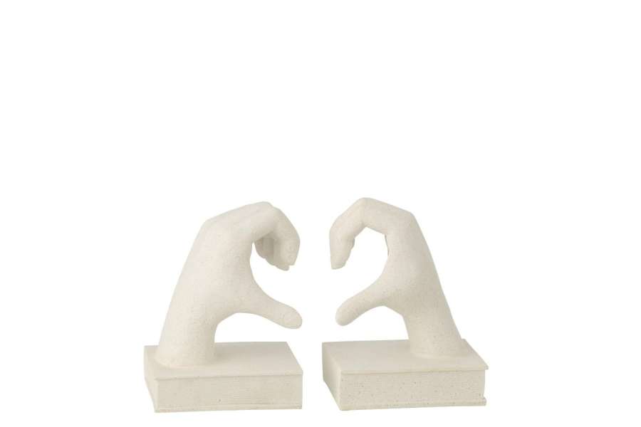 SET OF 2 BOOKEND HANDS LOVE POLYRESIN WHITE