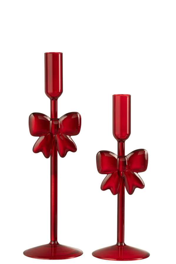 SET OF 2 CANDLE HOLDER GLASS DARK RED