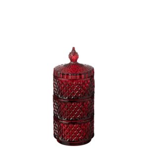 JAR 3 LEVELS GLASS CHERRY RED