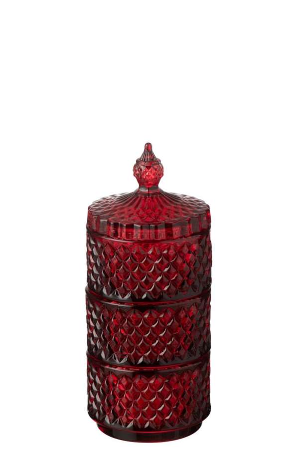 JAR 3 LEVELS GLASS CHERRY RED