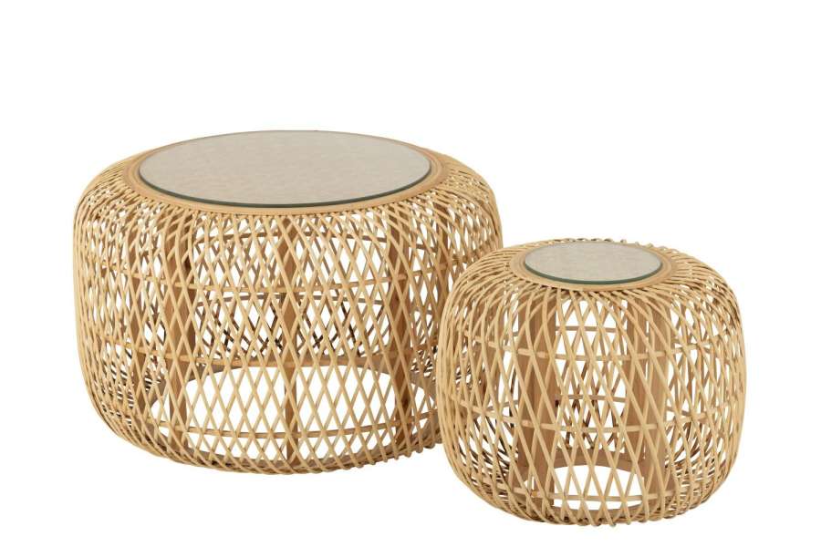 SET OF 2 SIDE TABLES AFRICA BAMBOO/FIR WOOD NATURAL