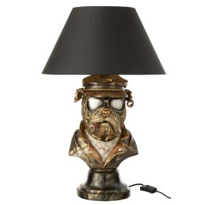 TABLE LAMP BULLDOG POLYRESIN ANTIQUE BROWN