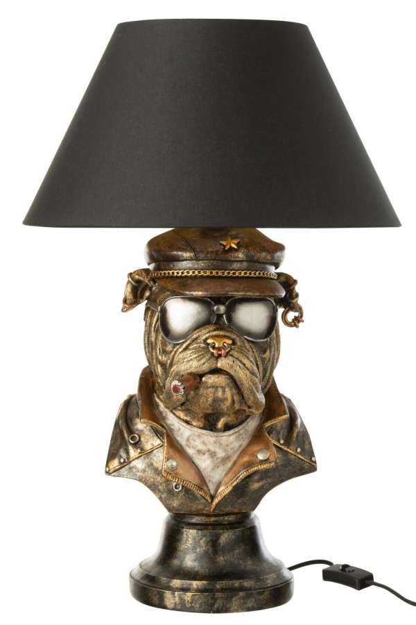 TABLE LAMP BULLDOG POLYRESIN ANTIQUE BROWN