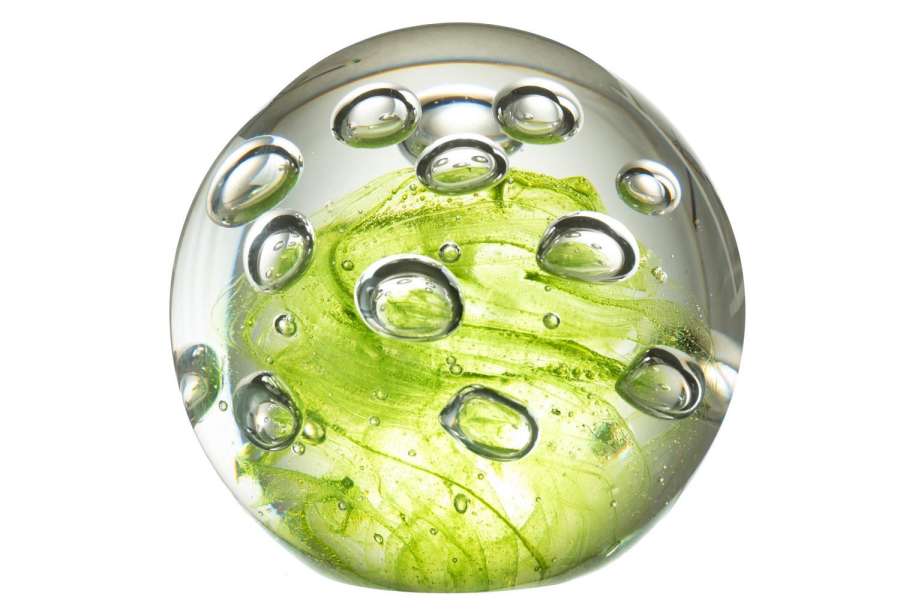 PAPERWEIGHT BUBBLES GLASS GREEN LARGE