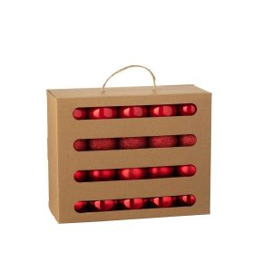 BOX OF 40 CHRISTMAS BAUBLE PLASTIC CHRISTMAS RED