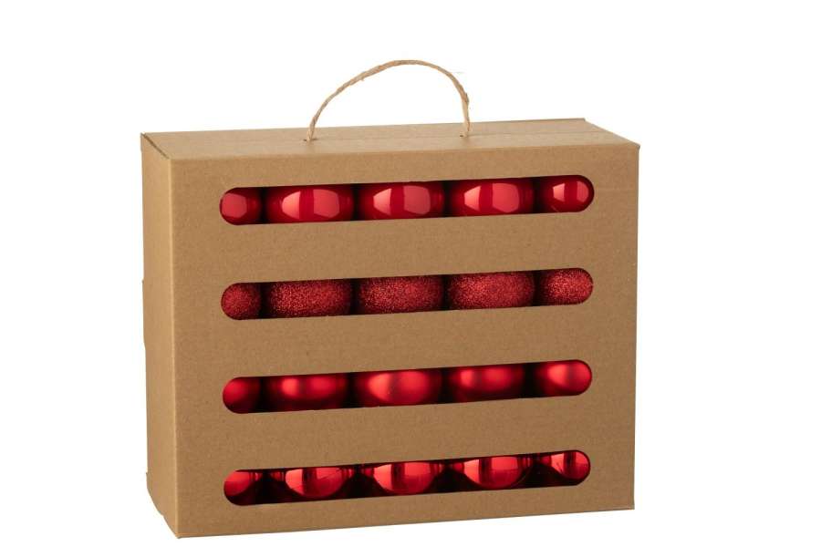 BOX OF 40 CHRISTMAS BAUBLE PLASTIC CHRISTMAS RED