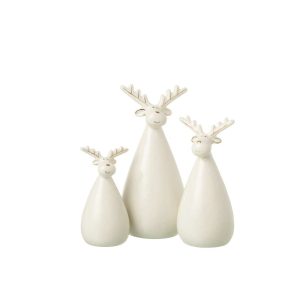 SET OF 3 REINDEER OVAL BODY PORCELAIN ECRU