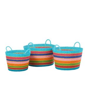 SET OF 3 BASKET STRIPED PAPER MULTI