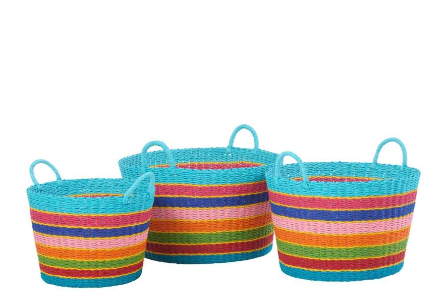 SET OF 3 BASKET STRIPED PAPER MULTI