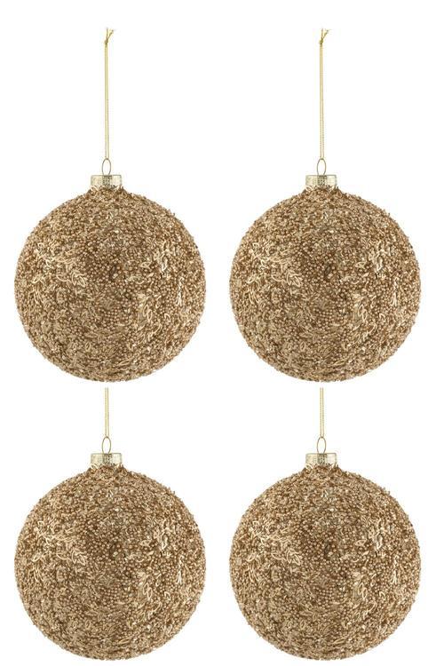 BOX OF 4 CHRISTMAS BAUBLES GLITTER GLASS GOLD LARGE