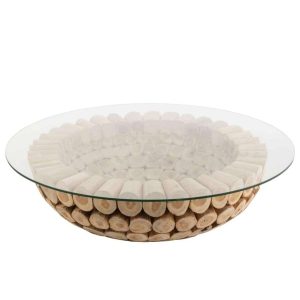 COFFEE TABLE DISCS OPEN TEAK WOOD NATURAL/GLASS
