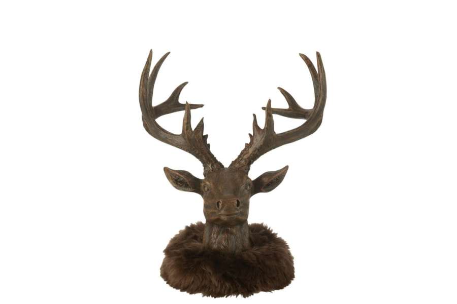 HEAD DEER FUR RESIN BROWN LARGE