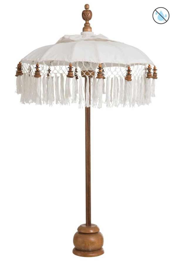 PARASOL+FOOT+TASSEL COTTON/WOOD WHITE BROWN SMALL