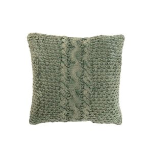 CUSHION KNITTED+BRAID COTTON WASHED GREEN