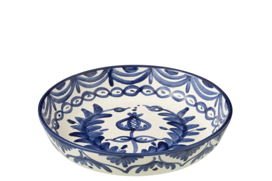BOWL GRANADA LOW CERAMIC WHITE/COBALTO BLUE LARGE