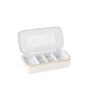 JEWELLERY BOX RECTANGLE+MIRROR ARTIFICIAL LEATHER WHITE