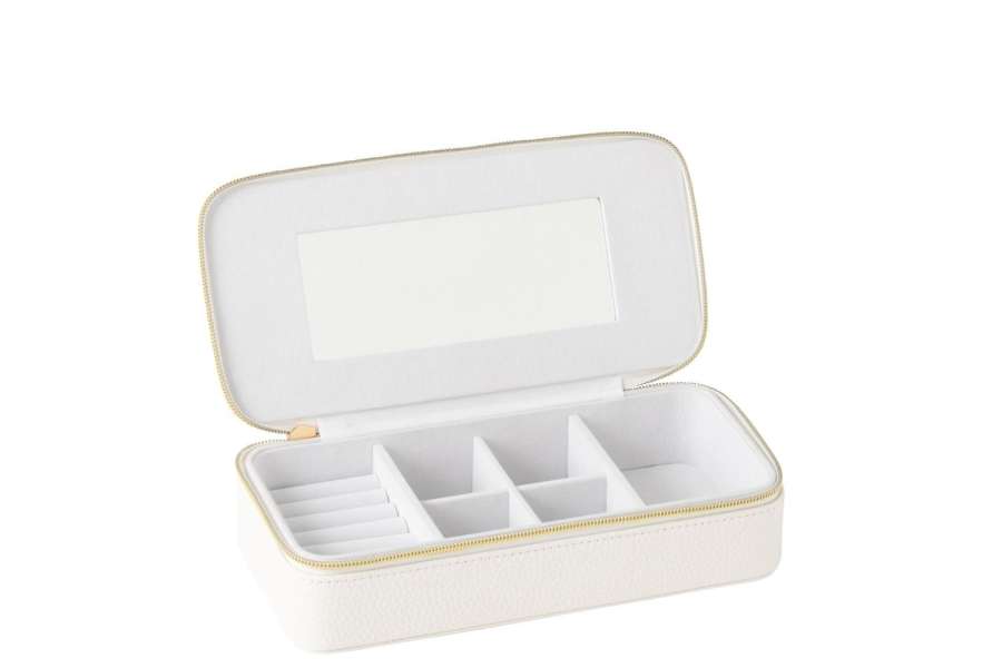 JEWELLERY BOX RECTANGLE+MIRROR ARTIFICIAL LEATHER WHITE