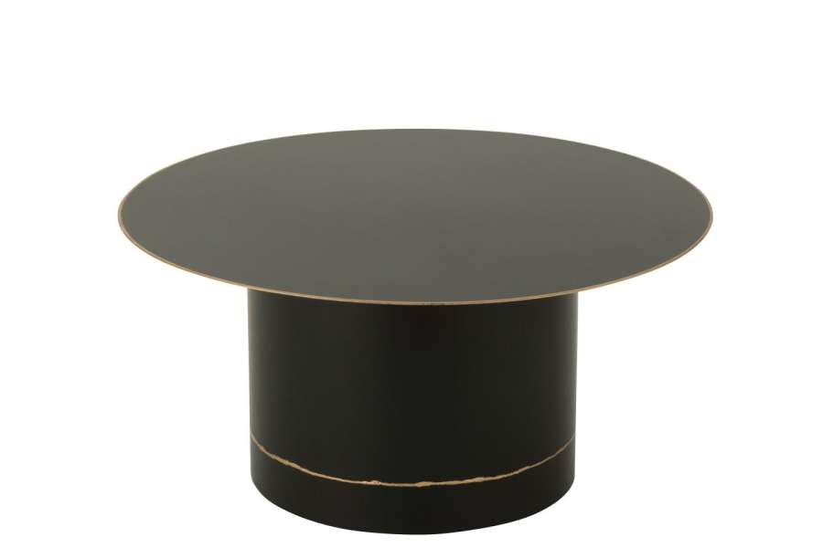 COFFEE TABLE CYLL BASE WITH GOLDEN BORDER ROUND IRON BLACK/GOLD COLORED LARGE