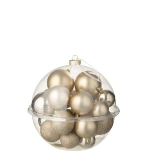 BOX OF 24 CHRISTMAS BAUBLE PLASTIC CHAMPAGNE COLORED
