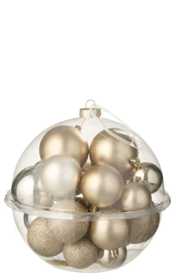 BOX OF 24 CHRISTMAS BAUBLE PLASTIC CHAMPAGNE COLORED