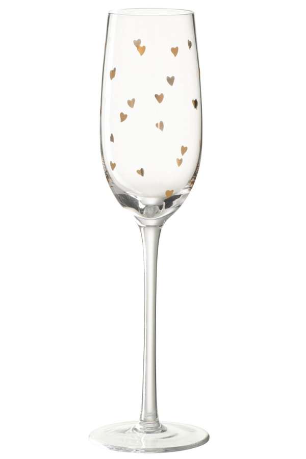 CHAMPAGNE GLASS HEART GLASS TRANSPARENT/GOLD