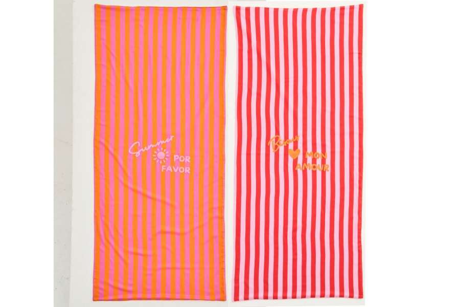 BEACH TOWEL SUMMER/BISOUS STRIPED COTTON MULTI ASSORTMENT OF 2