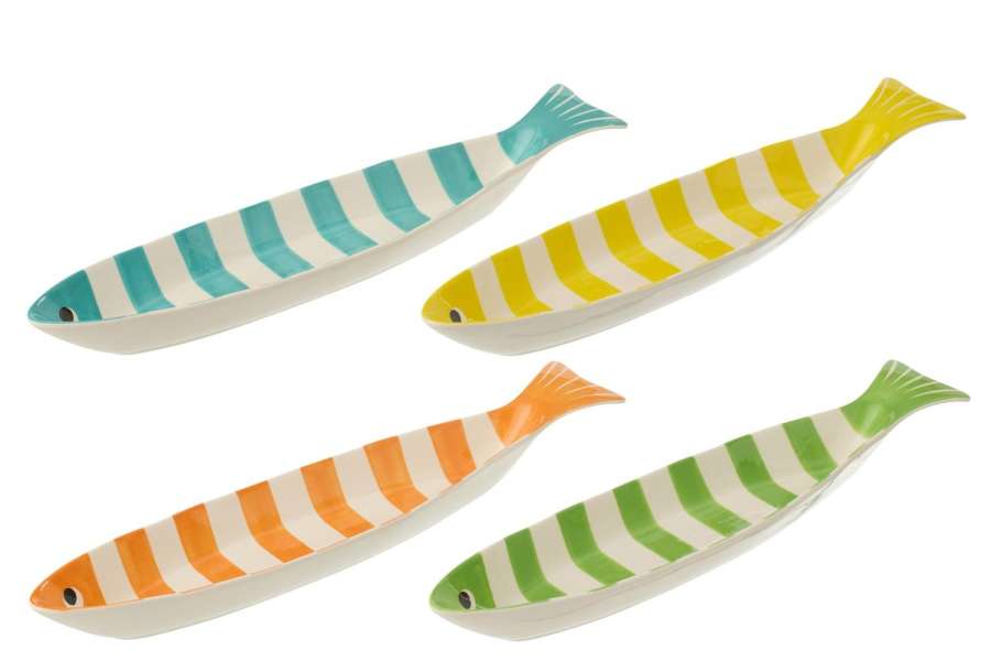 SERVING PLATE FISH LONG STRIPED PORCELAIN MULTI ASSORTMENT OF 4