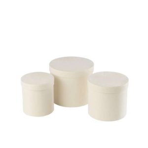 SET OF 3 BOX ROUND VELVET PAPER WHITE