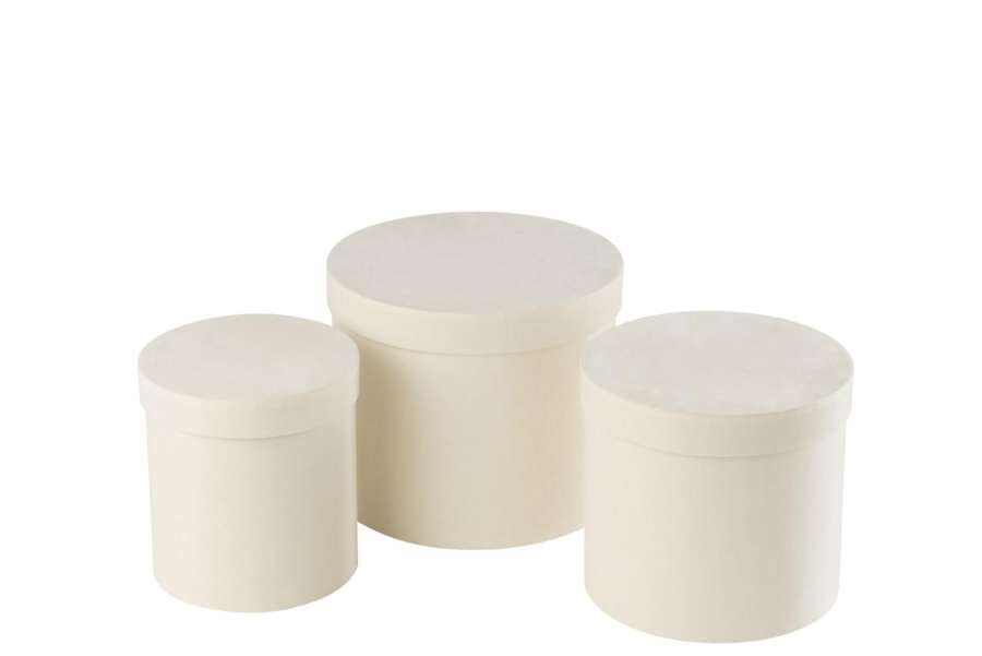 SET OF 3 BOX ROUND VELVET PAPER WHITE